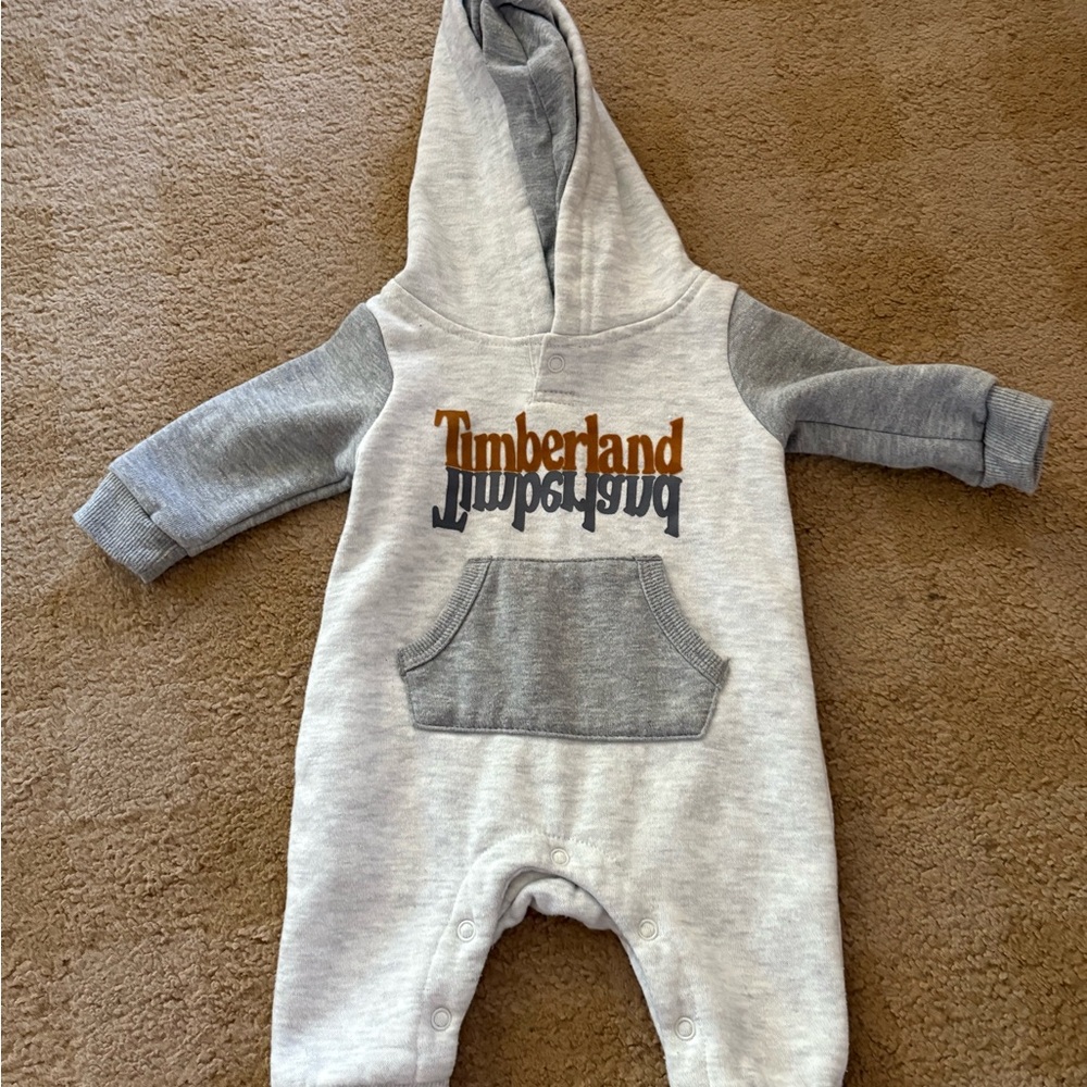 Timberland Gray Baby Hoodie Onesie
